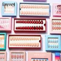 Faux ongles en gel acrylique souples Easywell OEM/ODM en gros, à presser, design personnalisé, haute qualité, luxe, emballage inclus