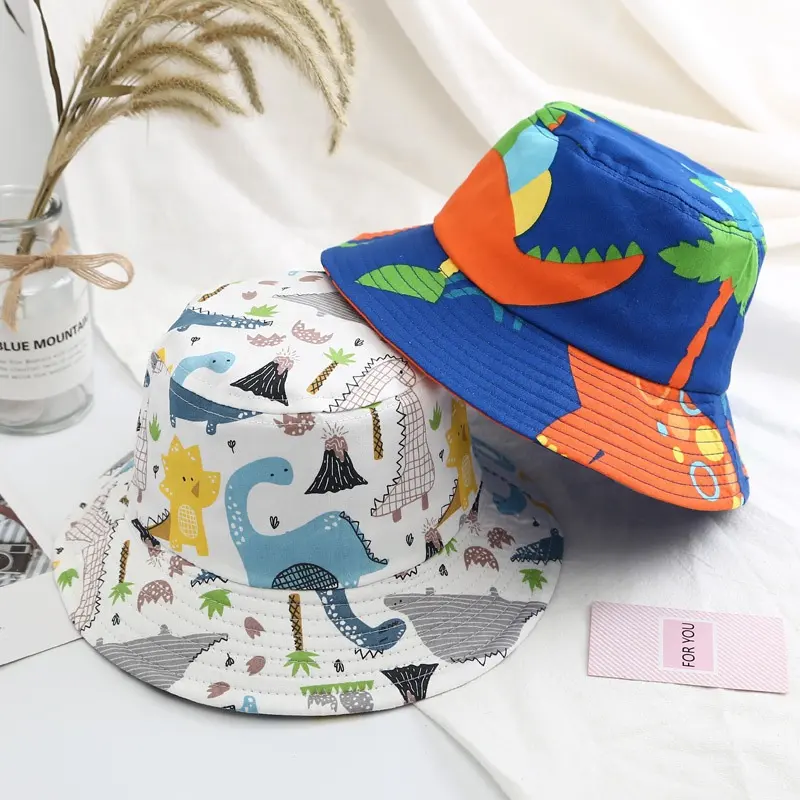 Landfond – accessoire d'été imprimé dessin animé animal bob chapeau pour enfants chapeau à large bord réglable