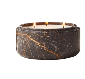 Candela rotonda in oro con motivo in marmo con coperchio portagioie portapenne vaso succulento candela per aromaterapia - Product Image 2