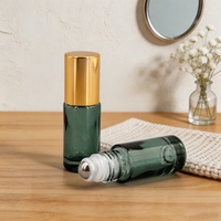 Botol Roll-On Kaca Hijau Tua 5ML dengan Tutup Emas, Botol Roller untuk Minyak Atsiri & Parfum