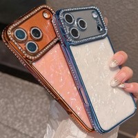 Coque de téléphone motif coquille pour iPhone 17 16 15 14 13 12 11 Pro Max, étui brillant avec diamants, coque souple plaquée tendance