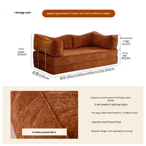 Divano Letto Pieghevole in Velluto Stile Medievale Vintage a Tre Posti con Imbottitura in Spugna, Rivestimento Rimovibile <span class=keywords><strong>e</strong></span> Lavabile, Ideale per Soggiorni di Piccoli Appartamenti - Product Image 6