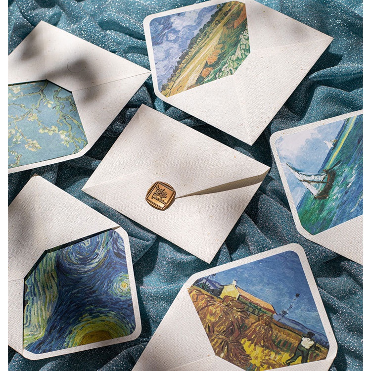 Конверты из крафт-бумаги в ретро-стиле с картиной Винсента Ван Госса маслом внутри для свадебного приглашения открыток благодарности рождественской вечеринки