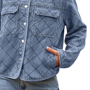 Chaqueta Vaquera Acolchada Lavada Ecológica para Mujer, Sexy, Corte Corto, Secado Rápido, Transpirable, 100% Algodón, Manga Larga, Abotonada, Verano - Product Image 5