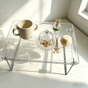 Estante de almacenamiento plegable transparente minimalista, organizador multiusos rectangular para escritorio, cama, cocina, apilable - Product Image 4