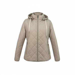 HDJ Plus Size Quilted Jacket <b>Women</b> Hooded Zipper Cotton Filling Autumn Wear Regular Length Full Sleeve Solid Color - Product Image 1