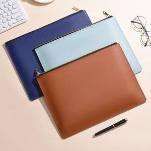 Porte-documents en cuir PU A4 avec fermeture éclair - Sac à documents imperméable pour le bureau et l'école, rangement de fournitures scolaires, pochette en cuir multi-usages avec fermeture éclair - Product Image 3