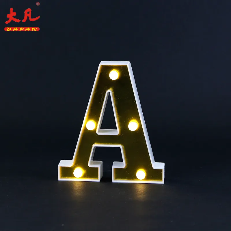 Alphabet Metal Letter Lights LED Light Up GOLD Plastic Letters Standing Hanging batteries Warm White Letter Lights