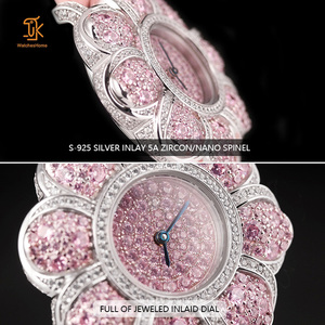 Reloj de Cuarzo para <span class=keywords><strong>Mujer</strong></span> con Diamantes Rosados, Movimiento Suizo, Plata S925, Chapado en Oro de 18K, Joyería con Flores, Correa de Cuero, Regalo para <span class=keywords><strong>Mujer</strong></span> - Product Image 2