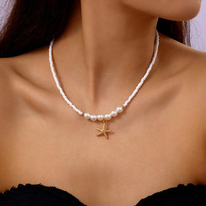 Summer Ocean Vacation Sea Star Shell Conch Pearl Multi Layer Necklace Stacked Necklace for Jewelry Shop Wholesale N91042 - Product Image 3