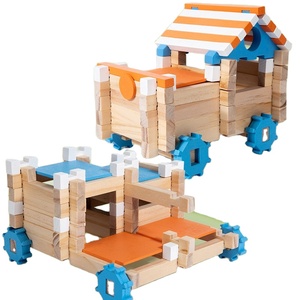 Juego de Bloques de Construcción de Madera, Juguete de Construcción de Cabaña de Madera, Casa DIY, Castillo, <span class=keywords><strong>Montessori</strong></span>, Preescolar, Educación en Casa - Product Image 1