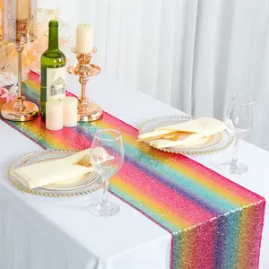 スパンコールテーブルランナーレインボーグリッターテーブルランナー美しい光沢のあるグリッター高品質の結婚式の宴会の装飾
