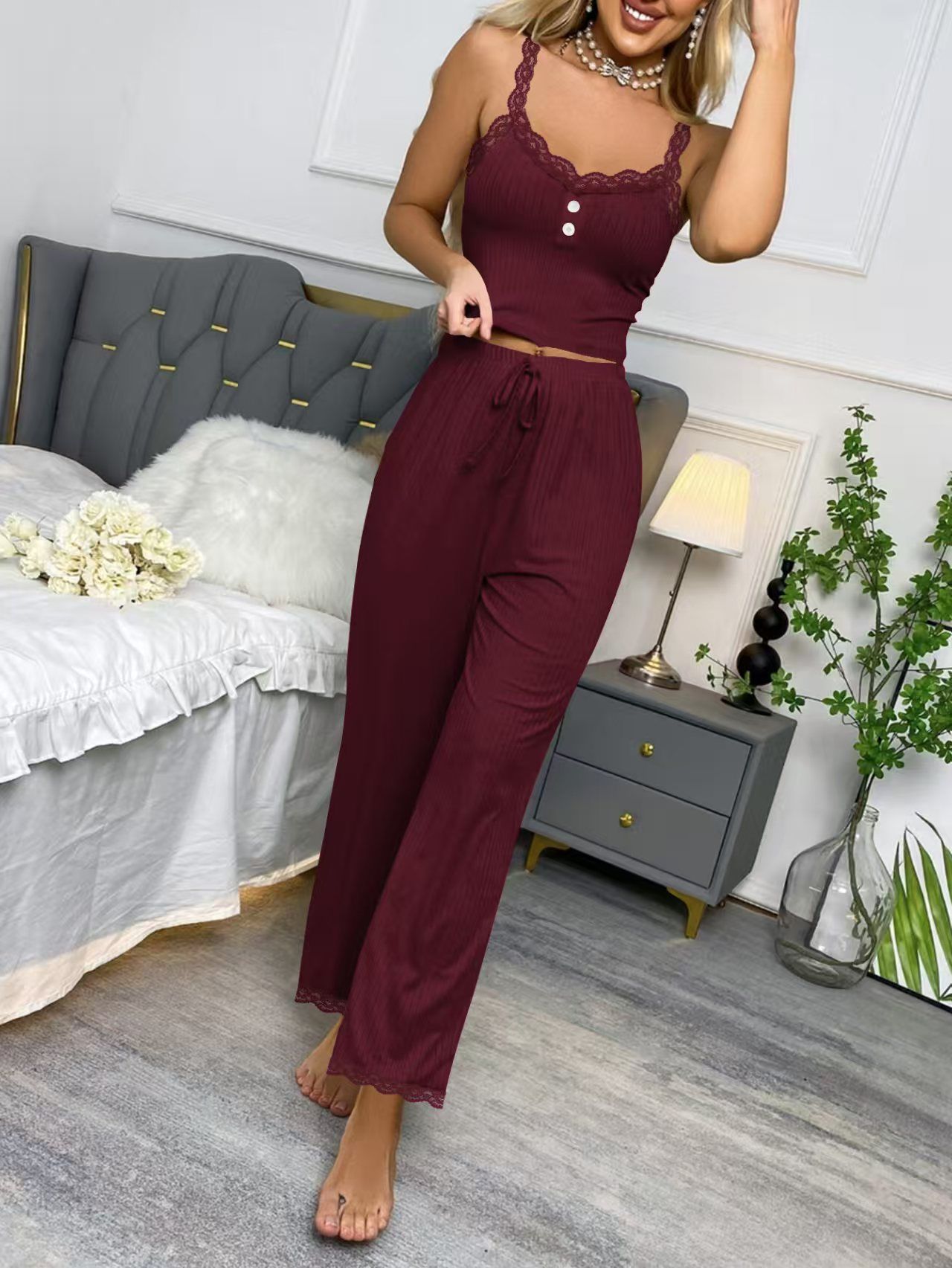 Red Camisole + Trousers