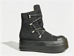 Black <b>Canvas</b> Platform Boots With Zip Closure <b>Round</b> Toe All Seasons Chunky Shoes - Product Image 2