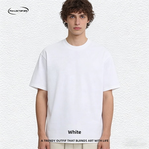 Camiseta de hombre de hilo doble colorido, estilo americano, de peso pesado, unisex, con hombros caídos, cuello básico pequeño, corte holgado. - Product Image 2