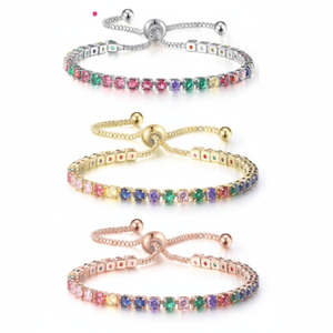 Hot Selling New High Quality Adjustable Zircon <b>Copper</b> <b>Bracelet</b> <b>for</b> <b>Women</b> Trendy Fashion Colorful Crystal Chain - Product Image 1