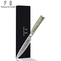Couteau utilitaire personnalisable avec manche en bois vert, acier Damas japonais 10Cr15MoV, couteau de cuisine pour la cuisson