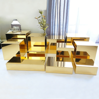 Ensemble de buffet en acrylique doré de luxe de 11 pièces, épaisseur 4 mm, cube moderne brillant, rehausseur de nourriture pour mariage, fête et présentation