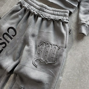 Ensemble survêtement streetwear <span class=keywords><strong>homme</strong></span> en molleton 100% coton, double épaisseur, effet vieilli, en French Terry lourd, avec sweat à capuche et pantalon de survêtement - Product Image 5
