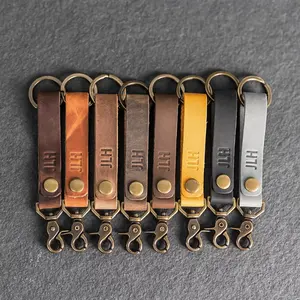 Laser Logo Luxury Keychain Portable Key Fob Covers Gift Genuine Leather Custom Key Ring