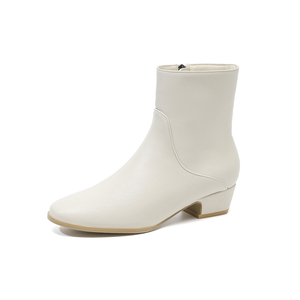 2025 nouveau hiver bout carré épais bottes courtes femmes en cuir souple Style coréen petites bottes nues fermeture éclair latérale blanc Chelsea bottes - Product Image 1