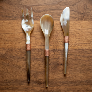 Ensemble de cuillères vintage en corne de buffle, couteau à fromage artisanal, spatule à beurre, épandeur à crème pour la cuisine à domicile, ensemble de 3 pièces - Product Image 2