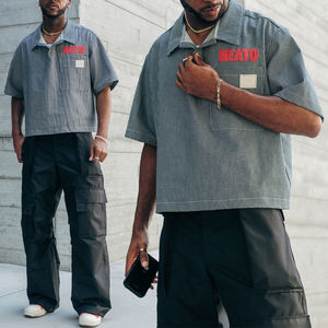 Camisas KingSen de Alta Calidad, Tejido a Rayas, Algodón Grueso, Estilo Hip Hop, Transpirables, Manga Corta para Hombre, Logotipo Personalizado con Impresión por Transferencia de Calor - Product Image 1