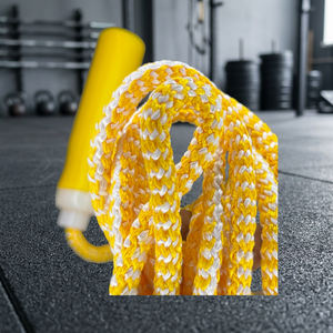 Corde à sauter en coton jaune conçue sur mesure avec manche en bois naturel Corde à sauter personnalisée à usage unique - Product Image 2