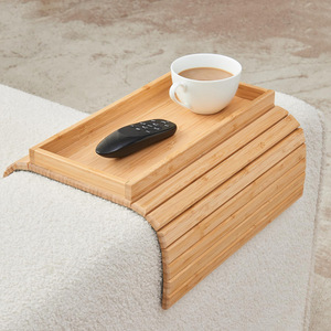 ถาดวางแขนโซฟาไม้ไผ่แบบพับได้ ที่วางแก้วกาแฟ ใช้ในห้องนั่งเล่น - Product Image 1