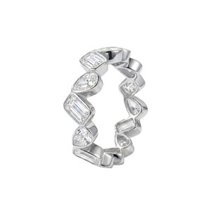 S925 Sterling <b>Silver</b> Mixed Cut Geometric Moissanite Eternity Band 18K Gold Plated Stackable <b>Ring</b> Unisex Wedding Jewelry - Product Image 2