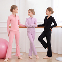 Conjunto de Danza de Invierno de 2 Piezas para Niñas, Chaqueta Deportiva de Forro Polar y Leggings Acampanados, Conjunto de Ballet Cálido para Niñas, Ropa Deportiva