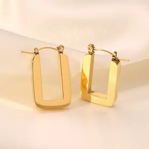 French Modern Retro Thick Heavy Block U-Shape Earring 18K Gold Plated Stainless Steel Geometric U Shape Hoop Earrings