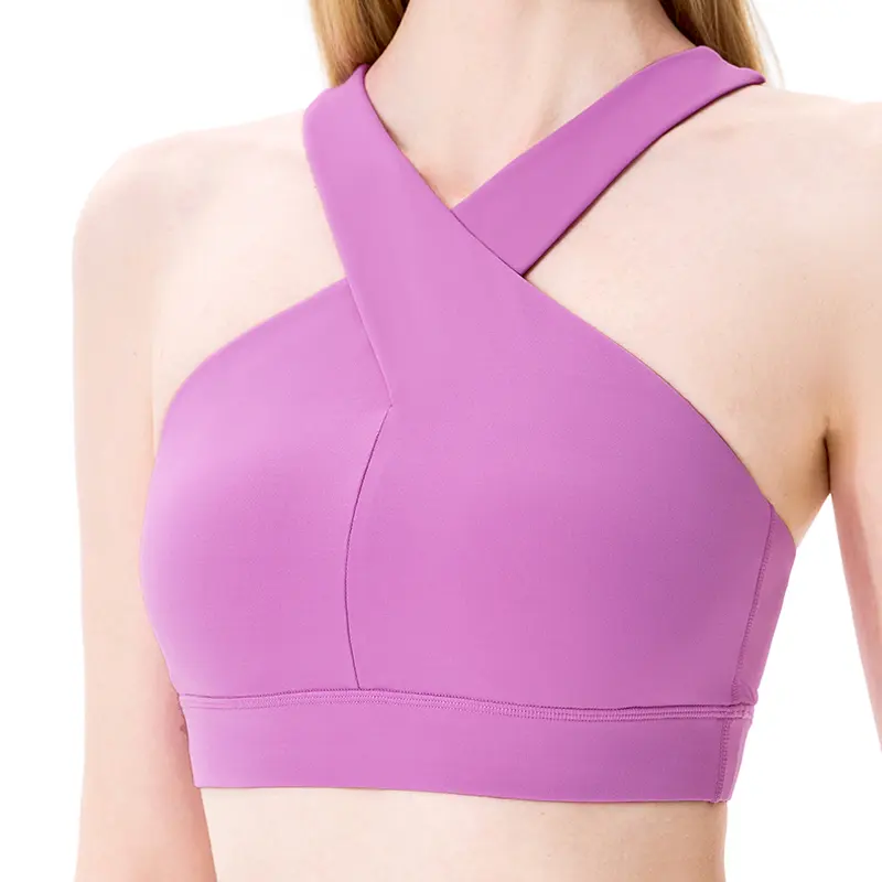Yeni tasarım yüksek elastik nefes kadın spor koşu giyim çapraz omuz askısı Yoga sutyen