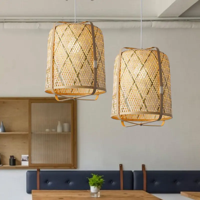 rattan pendant light Courtyard handmade hanging lamps bamboo woven material chandelier china