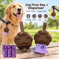 Ensemble de distributeur de sacs à excréments pour chiens et chats en silicone réutilisable portable 2-en-1, mains libres, étanche, pour les promenades en extérieur