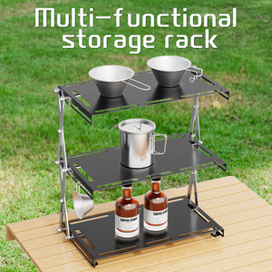 Folding Three Tier Storage Shelf Black Rectangle Foldable Standing Type For Outdoor Camping Cafe Use Antibacterial Moisture - Product Image 4