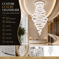 Lustre en cristal en spirale de luxe personnalisé pour hôtel, luminaire suspendu vertical multi-anneaux pour hôtel, villa, hall d'entrée, escalier