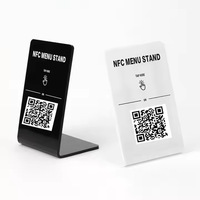 Soporte de mesa NFC de metal personalizado para menú de restaurante, frecuencia de 13,56 MHz con placa integrada acrílica de PVC Google Review