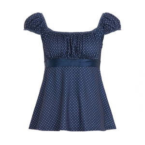 T-shirt à manches courtes à pois doux et ajusté avec définition de la taille pour femme, haut d'été - Product Image 6