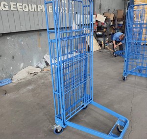 Chariots <span class=keywords><strong>de</strong></span> manutention pliables en métal robuste pour entrepôt, chariots <span class=keywords><strong>de</strong></span> stockage pour le commerce <span class=keywords><strong>de</strong></span> détail, conteneurs <span class=keywords><strong>de</strong></span> stockage, cages à roulettes en treillis métallique - Product Image 5
