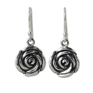 Orecchini Pendenti Vintage a Forma di Rosa per Donne, Colore Argento Antico, Eleganti Gioielli Floreali alla Moda - Product Image 1