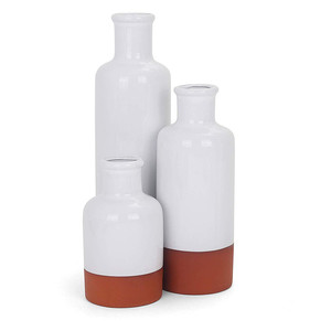 Terracotta Flower Bottle <strong>Set</strong> - <strong>Set</strong> of <strong>3</strong> White Bottles - Two-Toned Clay <strong>Vase</strong> Trio Contemporary <strong>Vases</strong> - Product Image 3