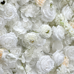 Mur de fleurs artificielles en soie blanche fait main, écologique, personnalisable, 8 x 8 pieds, pour les décorations de mariage et d'anniversaire - Product Image 4