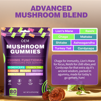 Gummies véganes sans sucre à l'ashwagandha, au reishi et au lion's mane, marque privée OEM, pour soutenir le système immunitaire et stimuler l'énergie
