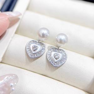 WENCHI 10975 22668DIY อุปกรณ์ตกแต่งมุก ต่างหูเงินแท้ S925 แบบเปล่า ดีไซน์แฟชั่นรูปหัวใจ สำหรับต่างหู DIY ขนาด 6-9 มม. - Product Image 2