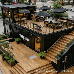 บ้านคอนเทนเนอร์สีดำทันสมัยพร้อมผนังกระจกและระเบียงบนดาดฟ้าสำหรับใช้เป็นร้านค้า - Product Image 3