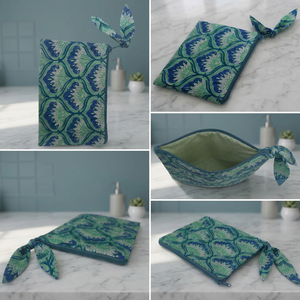 Bolsa de Cosméticos Reutilizable con Cierre de Cremallera y Patrón Pintado a Mano en Verde y Azul, de Resina de Poliéster con Cierre de Lazo - Product Image 2