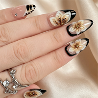 Faux ongles à presser Lmond, noir et or, motif floral 3D, imprimé léopard, paillettes, strass, brillants, vente en gros, personnalisables
