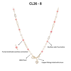 Collana con Ciondolo a Cuore con Fiocco e Zirconi per Donne, Perla ABAS, Pietra Naturale, Catena in Acciaio Inossidabile Placcato Oro 18K, Vendita all'Ingrosso - Product Image 2