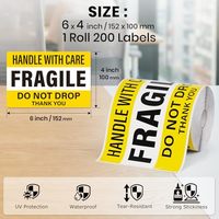 Stiker Peringatan Ukuran Besar 6x4 Fragile Handle With Care, Jangan Jatuhkan, Label Peringatan Perekat Untuk Pindahan, Pengiriman, Pengemasan Kargo